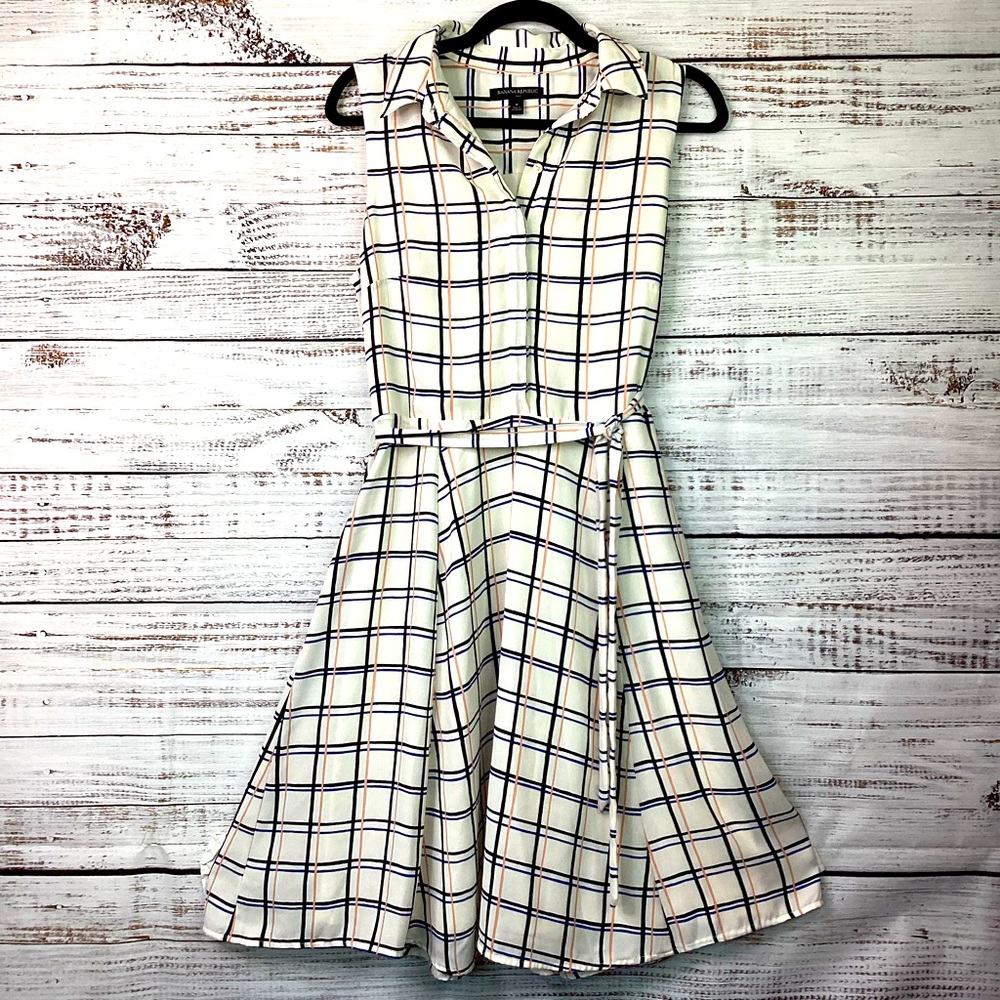 BANANA REPUBLIC SIZE 8 PLAID DRESS SUMMER BEACH VACATION GUC
